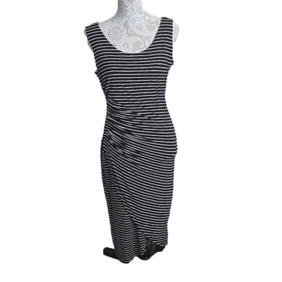 T Tahari Midi Dress Modal Spandex Black & White Striped Sleeveless Women's Small - Picture 1 of 7